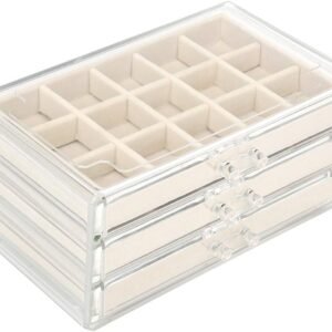 oem/odm acrylic jewelry organizer makeup cosmetic storage organizer box clear jewelry case with 3 drawers adjustable jewelry box velvet trays grid size wholesale supplier & factory