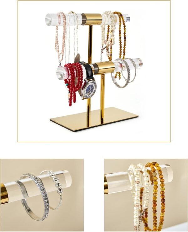 oem/odm display stand acrylic jewelry towers - stainless steel long necklaces stand 2-tier crystal tabletop jewelry organizer adjustable height home decor for store boutique vendors wholesale supplier & factory