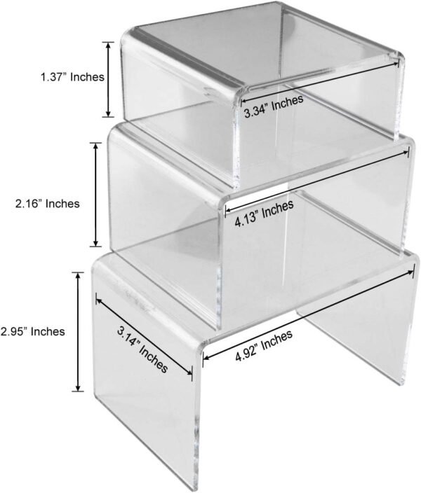 oem/odm super z outlet clear acrylic riser jewelry showcase display set of three (3-inch, 4-inch, 5-inch) (1 set) wholesale supplier & factory