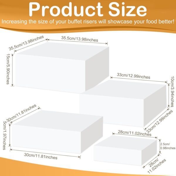 oem/odm 4 pcs acrylic buffet risers, food risers for buffet table display stand for catering dessert white cube boxes nesting risers set for wedding drinks brunch party favors (11x12x13x14'') wholesale supplier & factory
