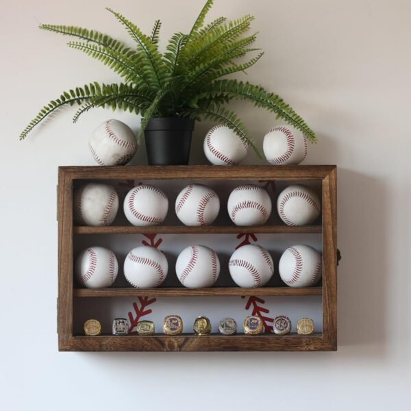 oem/odm baseball display case 17 x 12, holder for 20 balls, 9 championship rings, solid wood baseball box with lockable acrylic door, bat rack, wall mount display cabinet for collectibles and trophies wholesale supplier & factory