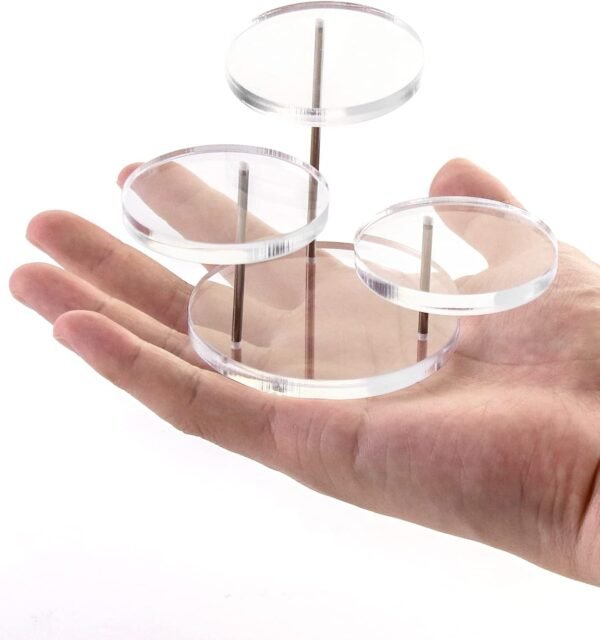 oem/odm qwork round acrylic products display riser stands, 3 tier jewelry display stands for rings earrings,mini figurines, clear, 2 pack wholesale supplier & factory
