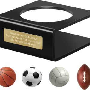 oem/odm acrylic ball stand customizable -holder display stand for basketball football rugby volleyball soccer holder rack autographed ball memorabilia display case (black-gold nameplate) wholesale supplier & factory