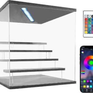 oem/odm clear acrylic display case stand with led light, bluetooth rgb lighting plus remote control, 5 tier storage display box showcase,dustproof organizer box for collectibles(black 5tier) wholesale supplier & factory
