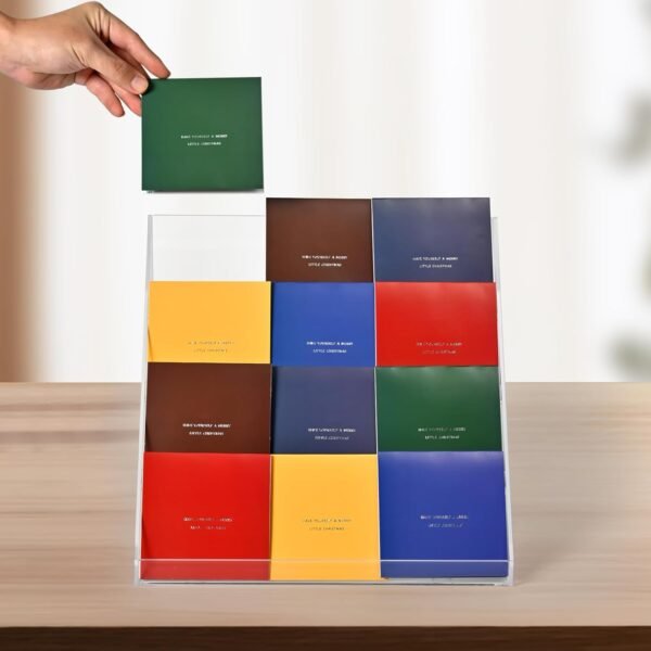 oem/odm pecmuikee greeting card display, 4 tiers clear acrylic sticker display stand for vendors retail, display photo stand for counter tabletop display supplies, 1 set wholesale supplier & factory