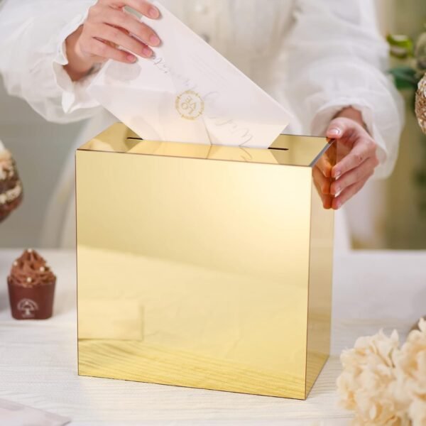 oem/odm uniqooo metallic gold mirror acrylic wedding card box with slot, large 10x10x5.5 inch blank no print | thick diy wedding receptions wishing well money box, graduation, birthday, memory box wholesale supplier & factory