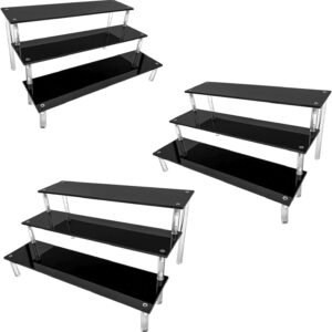 oem/odm azeam acrylic riser, black display risers stand large collection organizer shelf for cupcake food desserts holder cosmetic products tabletop use and more (12 x 8 x 6 inch) (3 packs black) wholesale supplier & factory