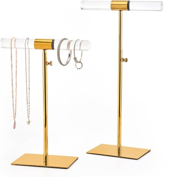 oem/odm set of 2 acrylic display stand jewelry towers stands stainless steel adjustable height long necklaces stand tabletop jewelry organizer for home store boutique wholesale supplier & factory