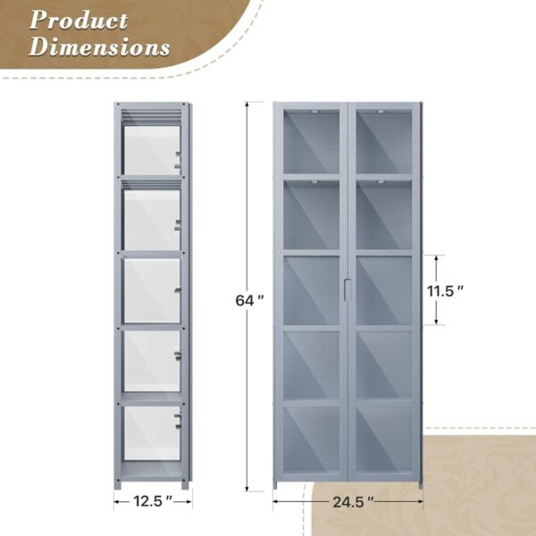 oem/odm curio display cabinet, 5-tier acrylic display case with double door 64” tall display cabinet for collectibles figures trophy for living room office and bedroom- grey wholesale supplier & factory