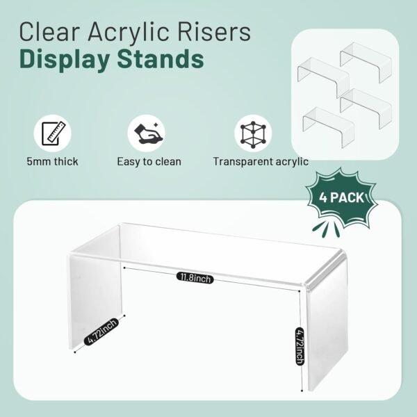 oem/odm 4 pack large acrylic risers display stands, 5mm thick display risers, shelf risers for books, toys, cupcakes, figures (11.8 x 4.72 x 4.72 inches) wholesale supplier & factory