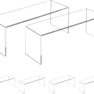 oem/odm 4 pack large acrylic risers display stands, perfume organizer stand, clear acrylic shelf for show decor display, toys, cupcake and more(12.4 x 4 x 4.6 inches) wholesale supplier & factory