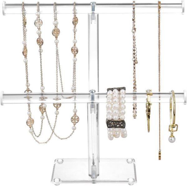 oem/odm mooca deluxe clear acrylic jewelry organizer, 2 tier t-bar bracelet holder, acrylic necklace holder, jewelry holder, jewelry organizer stand, premium quality with enhanced transparency wholesale supplier & factory