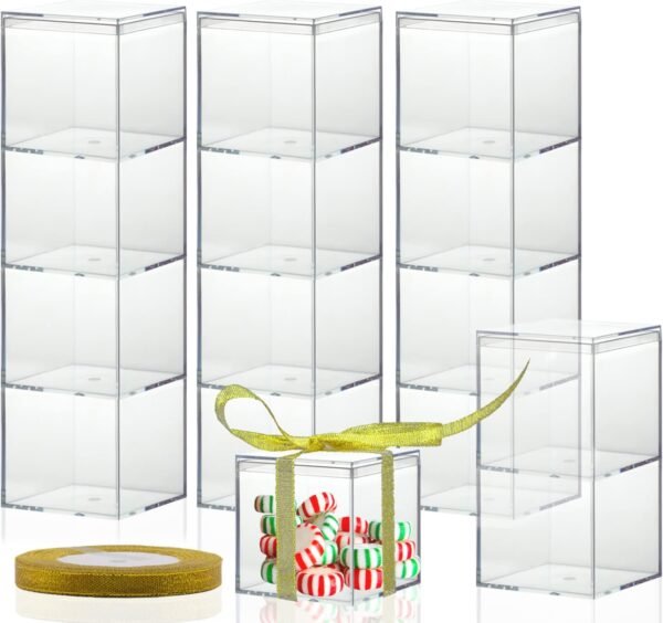 oem/odm clear plastic square cube,15 pack small acrylic plastic storage box with lids transparent clear square containers display boxes gift box with glitter ribbon for candy pill jewelry christmas (1.8 wholesale supplier & factory