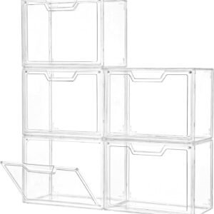 oem/odm stackable storage bins, clear acrylic display case, 5-pack acrylic boxes with lids, clear storage containers storage for handbags, collectibles & figures wholesale supplier & factory