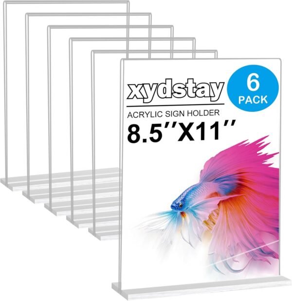 oem/odm 6pack acrylic sign holder 8.5 x 11, vertical t shape clear plastic menu holder, unbreakable table sign for restaurant, office, school, store and home use wholesale supplier & factory