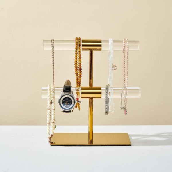 oem/odm display stand acrylic jewelry towers - stainless steel long necklaces stand 2-tier crystal tabletop jewelry organizer adjustable height home decor for store boutique vendors wholesale supplier & factory