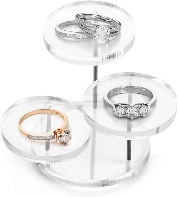 oem/odm qwork round acrylic products display riser stands, 3 tier jewelry display stands for rings earrings,mini figurines, clear, 2 pack wholesale supplier & factory