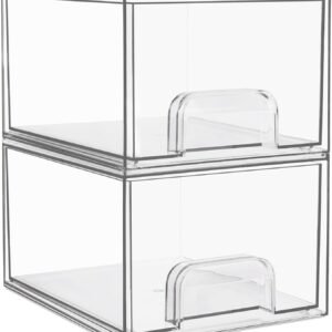 oem/odm vtopmart 2 pack clear stackable storage drawers, 4.4'' tall acrylic bathroom makeup organizer,plastic storage bins for vanity, undersink, kitchen cabinets, pantry, home organization wholesale supplier & factory