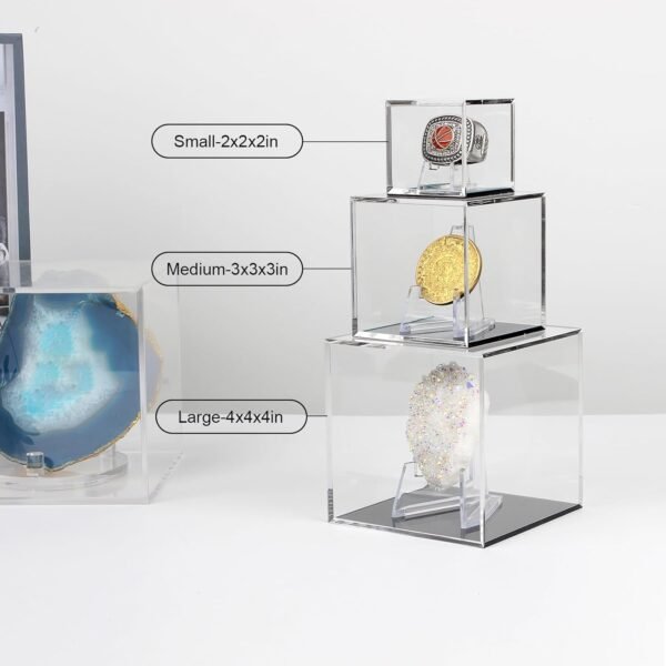 oem/odm acrylic coins trophy medal display case box with mini acrylic easel display stands, acrylic multiple rings storage case for championship rings challenge coins fossils rocks stones chips wholesale supplier & factory
