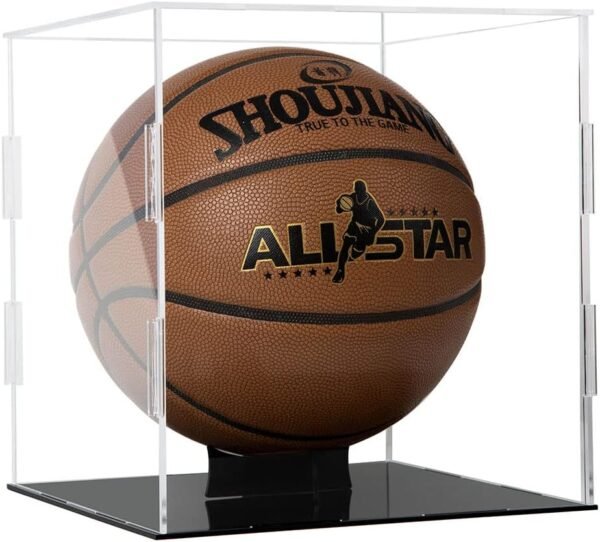 oem/odm basketball display case clear acrylic glass cube assemble countertop box soccer frame with sports protection with black stand holder wholesale supplier & factory