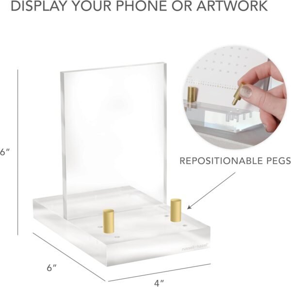 oem/odm russell+hazel acrylic easel with adjustable gold pegs, stand for pictures, phone or art, clear acrylic with gold detail, 4” x 6” x 6” (31726) wholesale supplier & factory