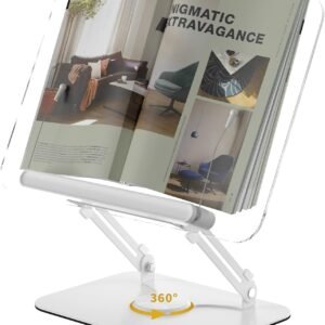 oem/odm acrylic book stand for reading,adjustable holder with 360° rotates base & page clips,foldable desktop ricer for cookbook,music scores,laptop,tablet,recipe,textbook,magazines wholesale supplier & factory