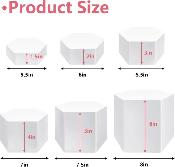 oem/odm 6 pcs buffet risers, dessert stands, acrylic boxes for display, hexagonal jewelry showcase, riser display cases acrylic display base (white) wholesale supplier & factory