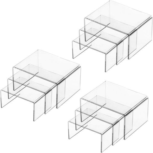 oem/odm hedume set of 9 clear acrylic display risers for figures, buffets, cupcakes and jewelry display stands wholesale supplier & factory
