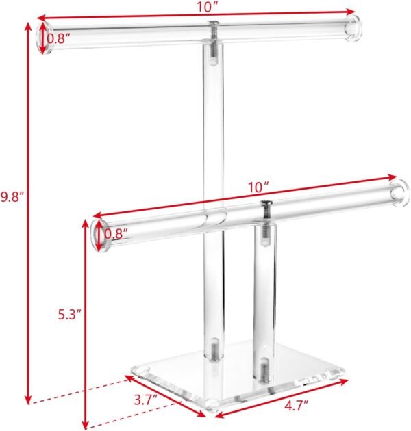 oem/odm mooca deluxe clear acrylic jewelry organizer, 2 tier t-bar bracelet holder, acrylic necklace holder, jewelry holder, jewelry organizer stand, premium quality with enhanced transparency wholesale supplier & factory