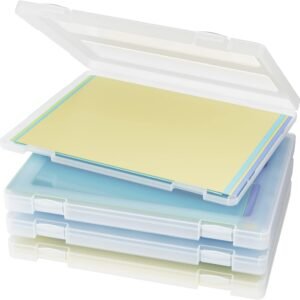 oem/odm denkee 4 pack a4 paper organizer box, plastic scrapbook paper organizer containers for craft and arts storage, portable board game storage for art supplies 8.5" x 11" us letter wholesale supplier & factory