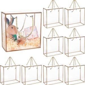 oem/odm benecreat 10 packs clear pp plastic gift box, 7.8x7.8x3.5 inch treat gift boxes with gold border and handle, favor box with cord for mother's day, birthday party, wedding favours wholesale supplier & factory