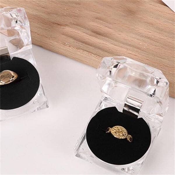 oem/odm thickened clear crystal ring gift boxes earrings jewelry storage box acrylic display organizer case for all kinds of ring earrings velvet insert black, 1.8"" x 1.8"" x 1.6"", transparent wholesale supplier & factory