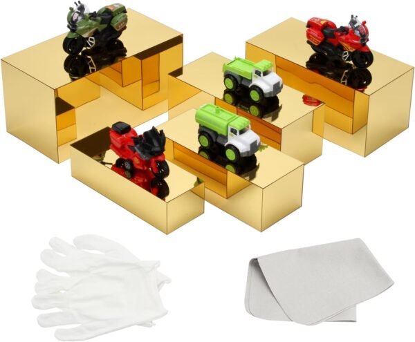 oem/odm rectangular acrylic food display risers, 5 pcs gold mirror boxes display nesting stands, buffet risers for table party dessert collectibles jewelry figures wholesale supplier & factory