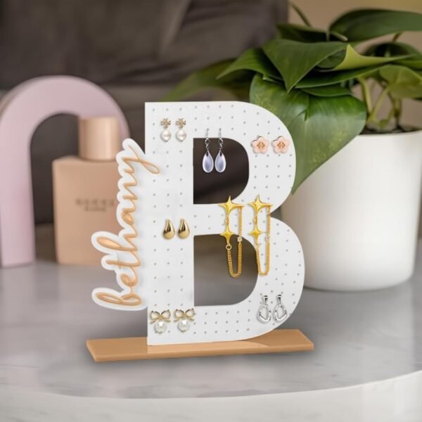 oem/odm custom engraved acrylic earring display stand with name,personalized letter earring holder,hanging earrings holder for table,jewelry organizer for girls young,mom,birthday gift (1pcs) wholesale supplier & factory