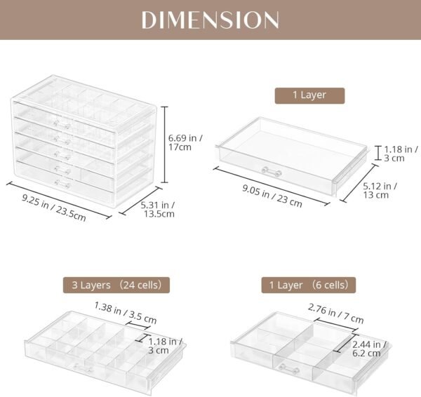 oem/odm procase acrylic earrings holder organizer box, large clear earring jewelry storage organizer box transparent stackable drawers jewelry display for earrings necklace bracelets rings - 5 layers wholesale supplier & factory
