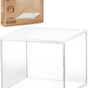 oem/odm robotime clear acrylic display case dustproof box stand with white base, dust cover display case for assemble countertop cube organizer stand storage boxes（11.3x9.3x9.6inch） wholesale supplier & factory