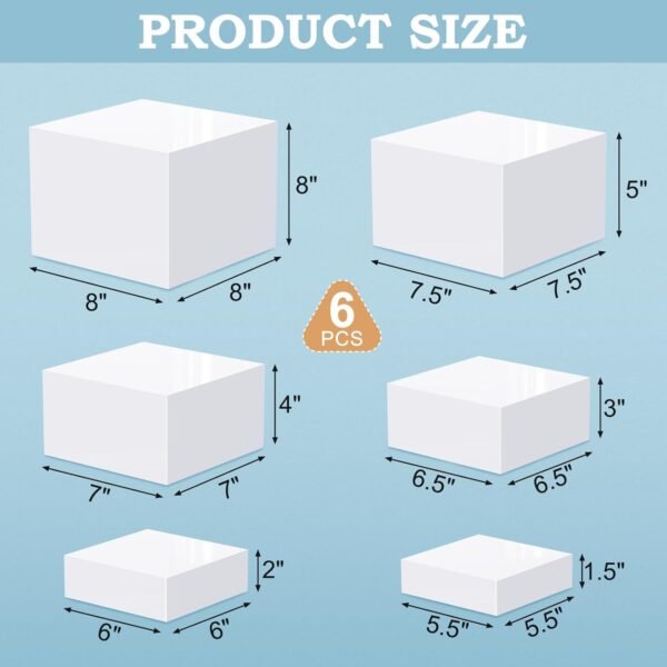 oem/odm buffet risers, food risers for buffet table, display stand shelf for catering dessert collectibles jewelry figures show, acrylic cube display nesting risers with hollow bottoms 6pcs white wholesale supplier & factory