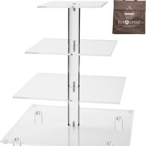 oem/odm jusalpha® large 4 tier square acrylic cupcake tower stand for dessert, pastry, serving platter-candy bar party décor and supply(with rod feet) (4sf-v2) wholesale supplier & factory