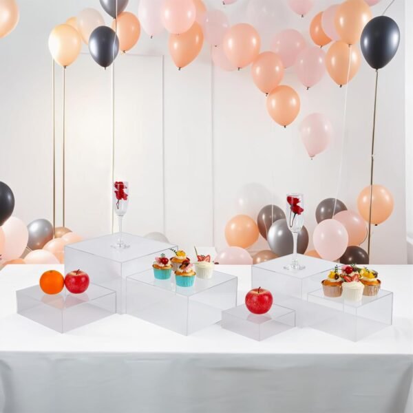 oem/odm buffet risers, 6pcs risers display stand for buffet table display acrylic dessert risers box, acrylic cube display stands for party, wedding and event decor, clear, large sizes: 6''7''8" 9" 10" 11'' wholesale supplier & factory