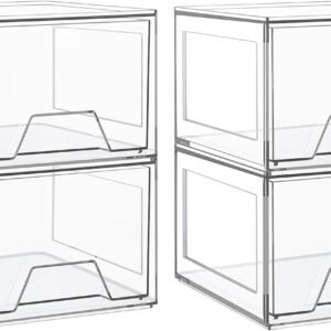 oem/odm 4 pack stackable makeup organizer,4.4'' tall acrylic bathroom organizer and storage drawers, clear plastic drawer storage bins for vanity, undersink, cabinets, pantry wholesale supplier & factory