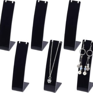 oem/odm fingerinspire 6pcs acrylic necklace holder (black, 4.5 inch height) earring stand l-shape jewellery organizer displays mini jewelry holder for earring necklace pendant dangling slant back display wholesale supplier & factory