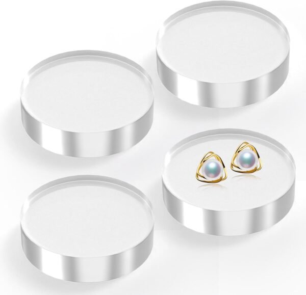oem/odm acrylic base stand 4 pieces acrylic blocks for display 4 x 4 x 1 inch clear polished block round cube riser display pedestal stands for jewelry perfume ring collection props cake wholesale supplier & factory