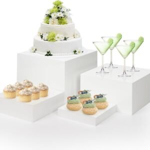 oem/odm 4pcs buffet risers and stands,acrylic food riser, display stand cubes,stackable boxes/blocks for food display for party,wedding,dessert,buffet table,catering events (5- 6-7-8"-white) wholesale supplier & factory