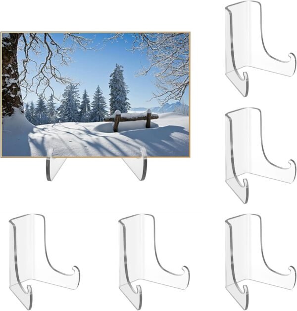 oem/odm hipiwe 6 packs acrylic easels display stands clear acrylic plate stand flat back easel display easels table card holder for plate photos book picture wedding home decor (3" h x2.7 w x 2.3" d) wholesale supplier & factory