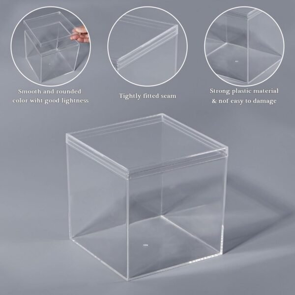 oem/odm clear acrylic boxes for storage, yeeco acrylic storage cube containers with lids, square boxes in 4.7”×4.7”×4.7” inches for candy, cotton ball, beads, tiny arts, watches, earring, cosmetics, 4 pack wholesale supplier & factory