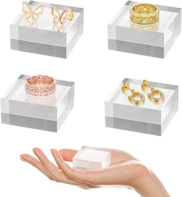 oem/odm acrylic base 4 pieces acrylic blocks for display 2 x 2 x 1 inch square riser display stands trophy base pedestal stands clear cube for trophy jewelry props food party crafts wholesale supplier & factory