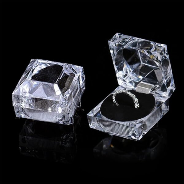 oem/odm thickened clear crystal ring gift boxes earrings jewelry storage box acrylic display organizer case for all kinds of ring earrings velvet insert black, 1.8"" x 1.8"" x 1.6"", transparent wholesale supplier & factory