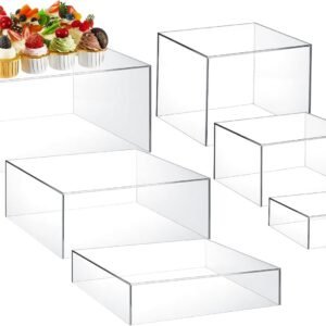 oem/odm leinuosen 6 pcs food risers for buffet table large buffet risers acrylic display box acrylic cube display stands for dessert catering supplies(clear,6''7''8" 9" 10" 11'') wholesale supplier & factory