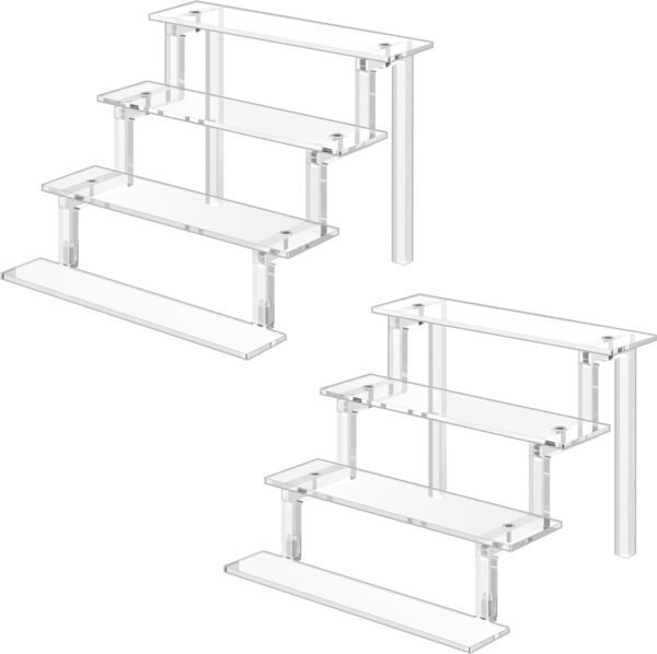 oem/odm winkine acrylic display riser, perfume stand organizer, 4 tier clear display risers compatible with funko pop amiibo figure, cupcake dessert stand cologne organizer for cabinet countertop, 2 pack wholesale supplier & factory