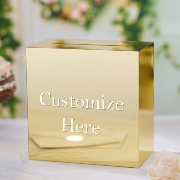 oem/odm uniqooo metallic gold mirror acrylic wedding card box with slot, large 10x10x5.5 inch blank no print | thick diy wedding receptions wishing well money box, graduation, birthday, memory box wholesale supplier & factory